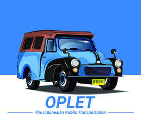 vector image illustration of small size passenger car, Indonesian traditional transportation, namely Oplet