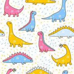 Seamless pattern with cute dinosaurs - cartoon background for children textile and wrapping design