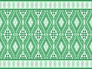Geometric ethnic pattern seamless as traditional pattern. Ethnic pattern as diamond rectangle style with light stripe line bar. Rectangle with triangle in two tone of green color. Design for fabric.
