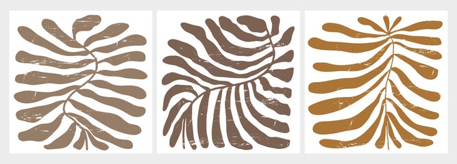Fototapeta premium Hand Drawn Floral Vector Illustrations with Grunge Brown Twigs on a White Background. Simple Infantile Style Abstract Modern Print. Minimalist Art ideal for Poster,Card, Decoration.
