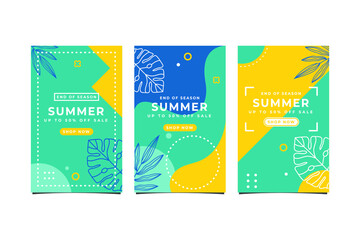 set of summer background or poster design template. summer sale promo background.