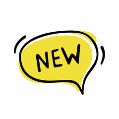 New, hand-drawn speech bubble isolated on white background. Vector illustration