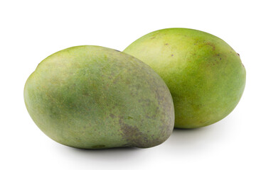 Beautiful delicious green mango isolated on white table background.