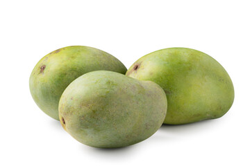 Beautiful delicious green mango isolated on white table background.