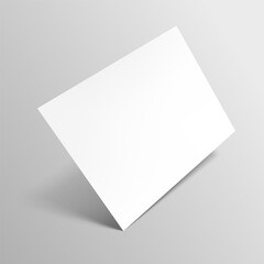 Empty horizontal empty paper sheet. A4 format paper with shadows on gray background. Magazine, booklet, postcard, flyer, business card or brochure mockup. Vector Illustration EPS10.