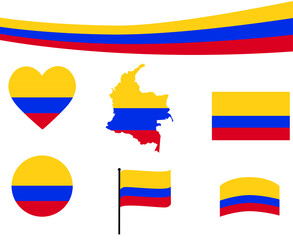 Colombia Flag Map Ribbon And Heart Icons Vector Illustration Abstract National Emblem Design Elements collection