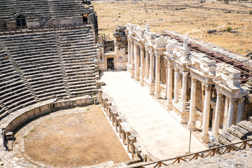 The ancient city of Hierapolis in Pamukkale. The ancient theater of Hierapolis, thousands of years...