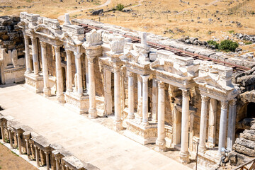 The ancient city of Hierapolis in Pamukkale. The ancient theater of Hierapolis, thousands of years...