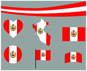 Peru Flag Map Ribbon And Heart Icons Vector Illustration Abstract National Emblem Design Elements collection