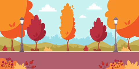 Autumn city park. Autumn landscape. Vector illustration