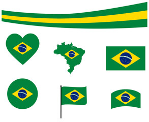 Brazil Flag Map Ribbon And Heart Icons Vector Illustration Abstract National Emblem Design Elements collection