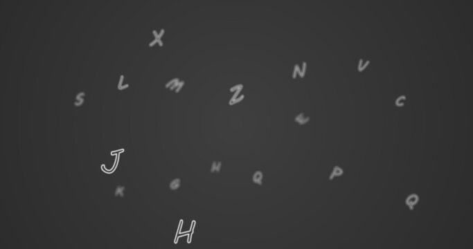 Random letters in the alphabet floating forward in a vast empty space