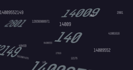 Digital image of multiple changing numbers moving and floating against blue background