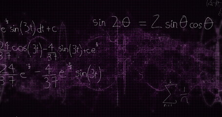 Fototapeta premium Image of mathematical formula moving on black background