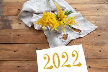Avant-garde spring still life of 2022. View from above