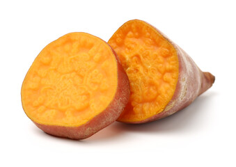 Sweet potatoes. Cooked sweet potatoes on white background 