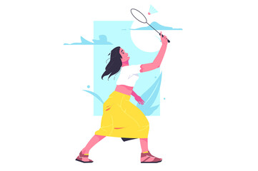Girl amateur badminton player with racket