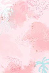 Fototapeta na wymiar Pink leafy watercolor background vector