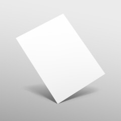Empty  paper sheet. A4 format paper with shadows on gray background.
Magazine, booklet, postcard, flyer, business card or brochure mockup. Vector Illustration EPS10.