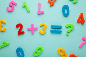 School supplies on blue background. Back to school concept.