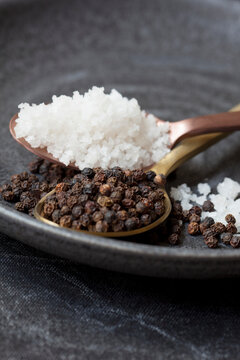 Black peppercorns and sea salt