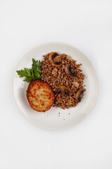 Boiled Buckwheat, Mushrooms And Greenery