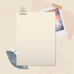 Cream paper with a gold binder clip journal background vector.