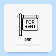 Signboard For rent. Thin line icon. Modern vector illustration.