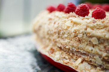 Home made Napoleon cake with raspberry