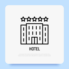 Hotel building thin line icon. Tourism, vacation. Vector illustration.