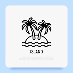 Tropical island thin line icon: palms, sand and sea. Modern vector illustration of summer vacation.
