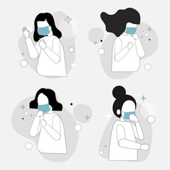 People wearing protective medical face masks design element vector set