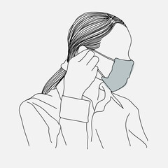 Woman wearing a protective face mask against covid 19 virus vector