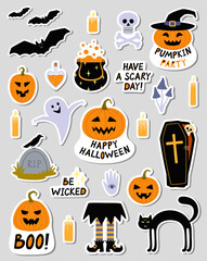 Halloween set of sticker illustrations.