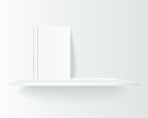 Empty white book on shelf isolated on a gray background. 3d rendering