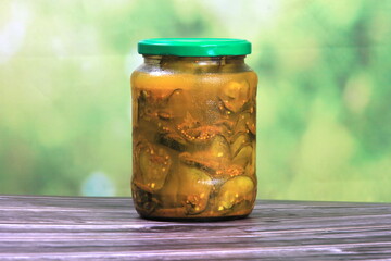 pickled cucumber salad with turmeric. home canned sweet pickles with turmeric made from family farm fresh vegetable garden cucumbers
