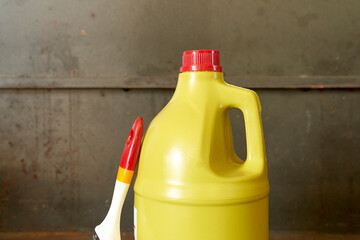 Close up of Paint Brush And bottle for removing color painting paint