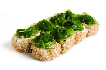 rolls with fish and filling on a white background