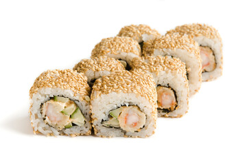 rolls with fish and filling on a white background