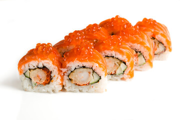 rolls with fish and filling on a white background