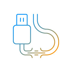 Torn cable gradient linear vector icon. Frayed ribbon wire. Broken cord connection. Usb cable defect. Destroyed flex. Thin line color symbols. Modern style pictogram. Vector isolated outline drawing