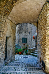 Carpineto Romano, Italy, July 24, 2021. A street in the historic center of a medieval town in the Lazio region.