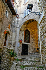 Carpineto Romano, Italy, July 24, 2021. An arch at the entrance of a medieval town in the Lazio region.