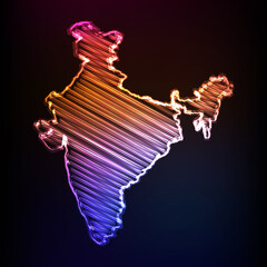 Map of India, Colored pencil and sketch lights design. Hand drawn scribble map on dark background. Vector illustration eps10.