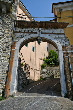 Ceccano, Italy, July 24, 2021. An arch at the entrance of a medieval town in the Lazio region.