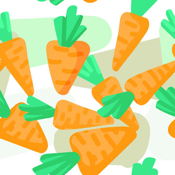 colored bright seamless pattern with the image of carrots and spots on a white background. suitable for clothing, printed materials and web design