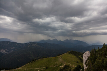 Panorama mountain view at Tegernseer hut, Bavaria, Germany