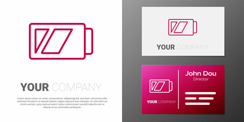 Logotype line Battery for camera icon isolated on white background. Lightning bolt symbol. Logo design template element. Vector