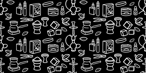 hookah doodle set tobacco charcoal seamless pattern