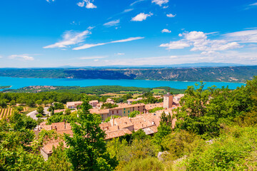 Village of Aiguines and The Sainte-Croix Lake in Southeastern France